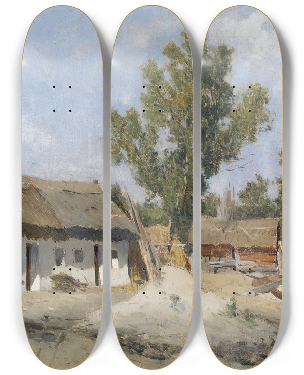 Triptych art skateboard deck of Theodor Von Hrmann Bauernhof by Theodor Von Hormann (1840-1895)