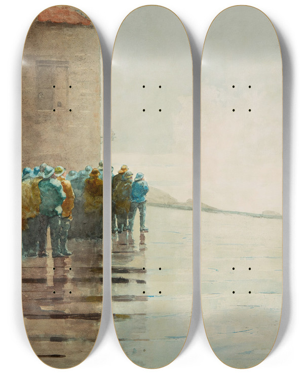 Triptych art skateboard deck of Winslow Homer The Life Brigade by Winslow Homer (1836-1910)