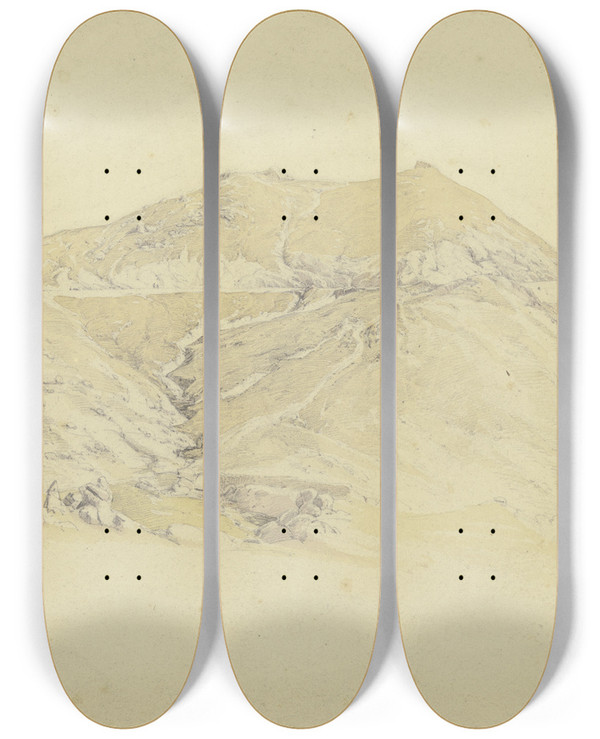 Triptych art skateboard deck of Peter Burnitz Plateau Near Toledo by Peter Burnitz (1824-1886)