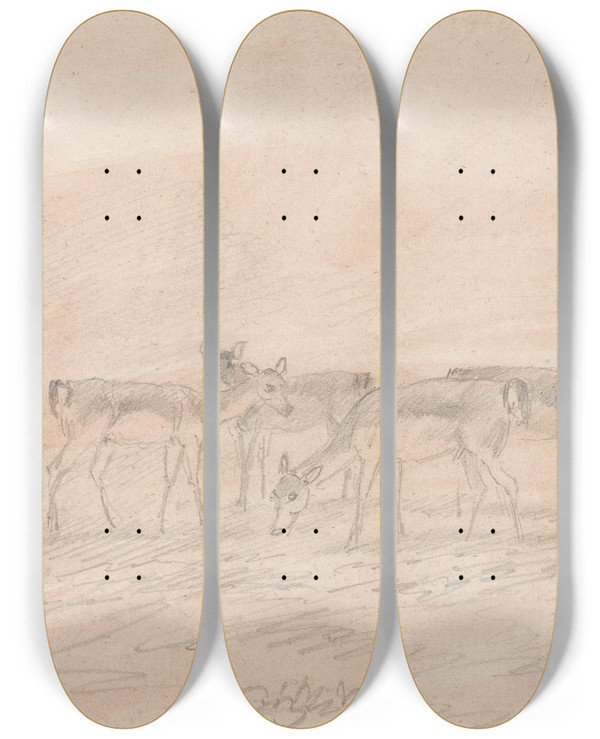 Triptych art skateboard deck of Sawrey Gilpin Four Deer by Sawrey Gilpin (1733-1807)