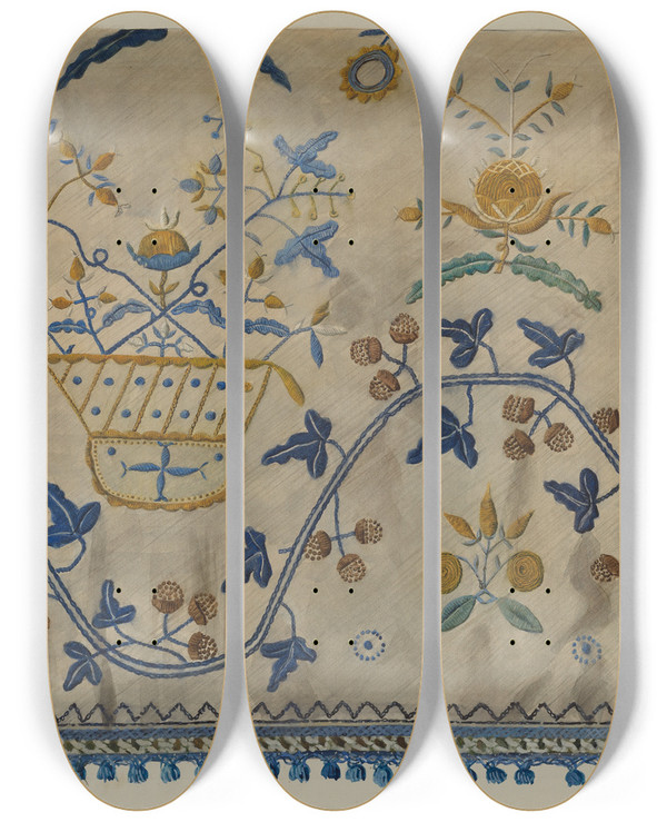 Triptych art skateboard deck of Herman O Stroh Embroidery by Herman O Stroh