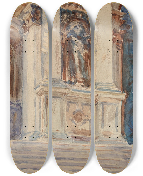 Triptych art skateboard deck of John Singer Sargent Santa Maria Della Salute Venice_1 by John Singer Sargent (1856-1925)