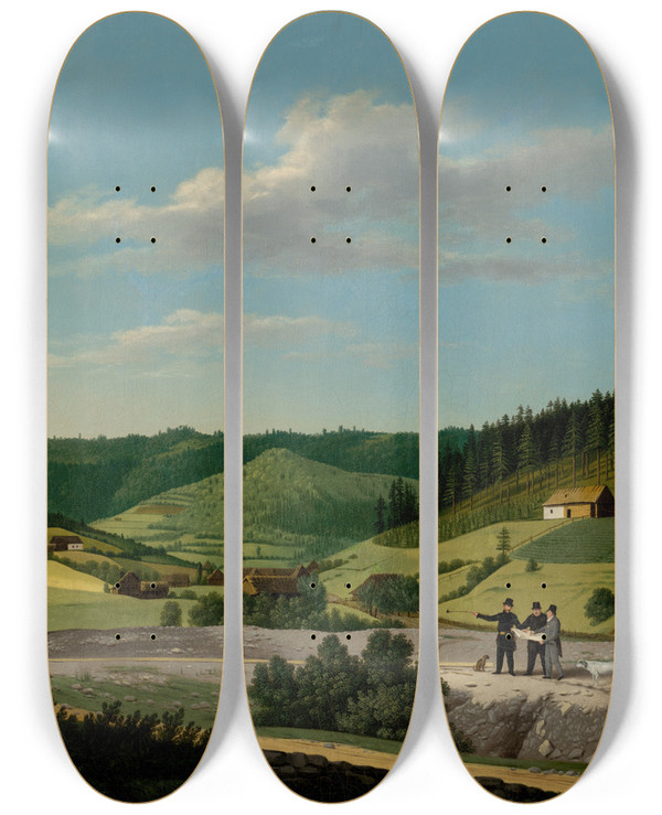 Triptych art skateboard deck of Jozef Czauczik A View Of Rochuss Tunnel In Rudany by Jozef Czauczik (1781-1857)