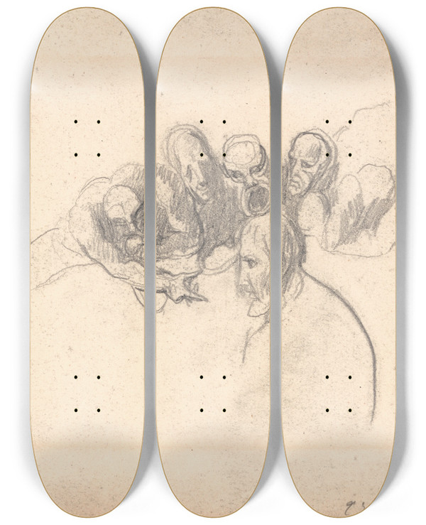 Triptych art skateboard deck of George Romney The Temptation Of Christ by George Romney (1734-1802)