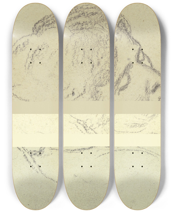Triptych art skateboard deck of Otto Scholderer Luise Scholderer Schlafend_2 by Otto Scholderer (1834-1902)