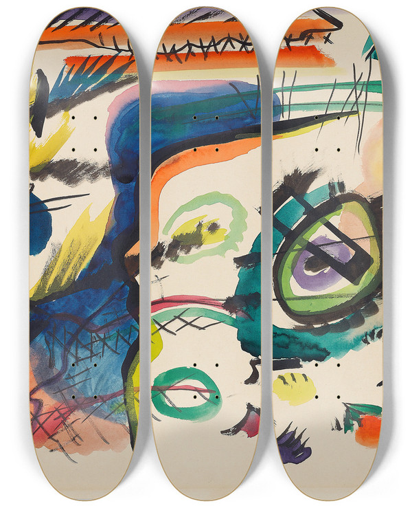 Triptych art skateboard deck of Wassily Kandinsky Draft For Composition Vii I by Wassily Kandinsky (1866-1944)