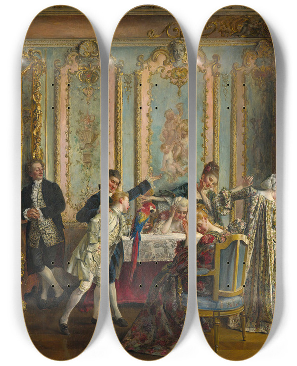 Triptych art skateboard deck of Ignacio De Len Y Escosura The Rude Parrot by Ignacio De Leon Y Escosura (1834-1901)