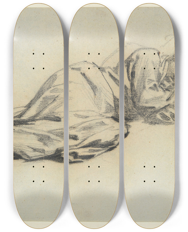 Triptych art skateboard deck of Denis Auguste Marie Raffet Recliningfigure by Denis Auguste Marie Raffet (1804-1860)