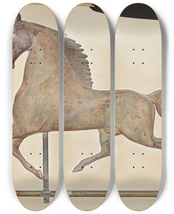 Triptych art skateboard deck of David Ramage Horse Weather Vane by David Ramage