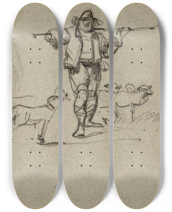 Triptych art skateboard deck of Jeanachille Benouville Berger by Jean-Achille Benouville (1815-1891)