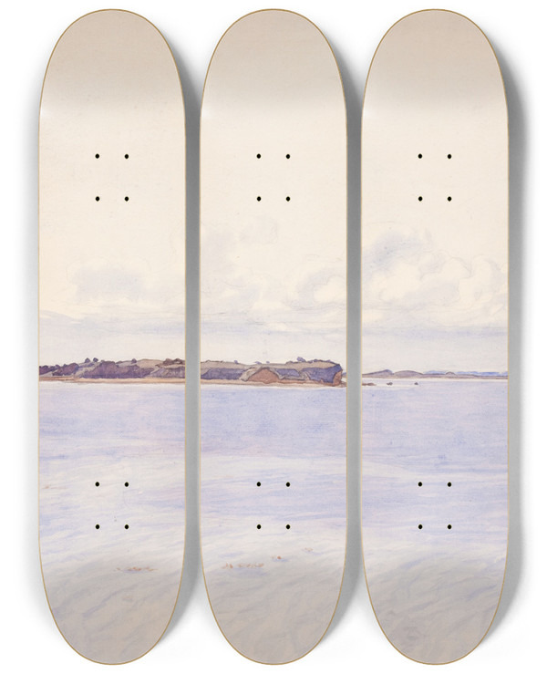 Triptych art skateboard deck of Fritz Syberg Ved Fyns Hoved by Fritz Syberg (1862-1939)