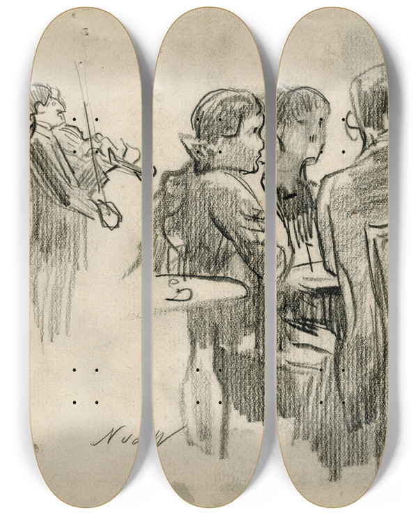 Triptych art skateboard deck of Nicolaas Van Der Waay Strijkje In Een Caf by Nicolaas van der Waay (1855-1936)