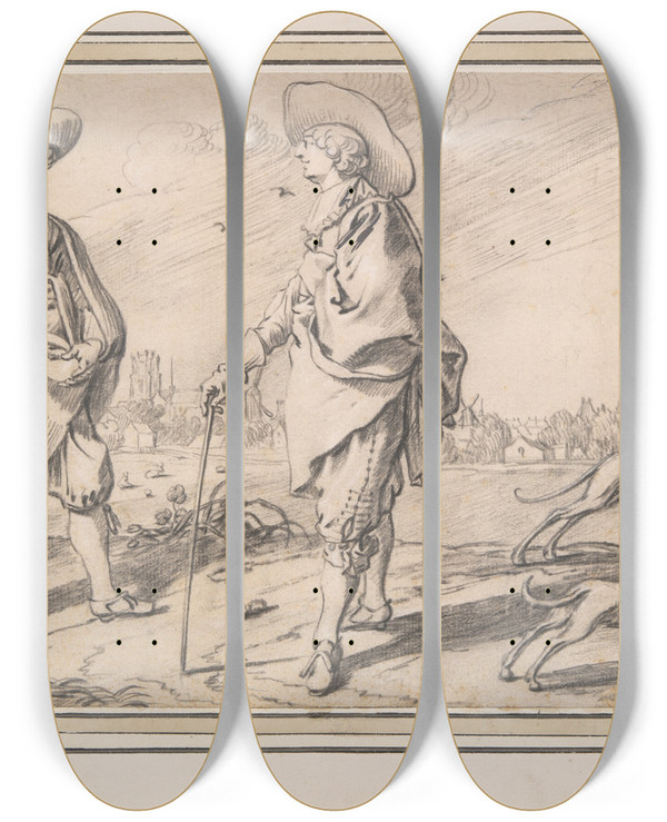 Triptych art skateboard deck of Jacob Gerritsz Cuyp Portrait Of Two Gentlemen Fromdordrecht by Jacob Gerritsz Cuyp (1594-1652)