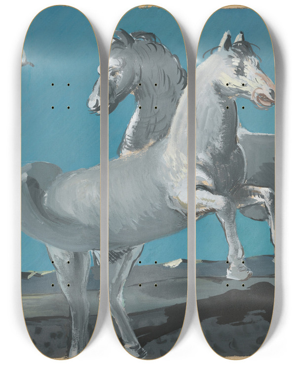 Triptych art skateboard deck of Cyprin Majernk Horses by Cyprian Majernik (1909-1945)