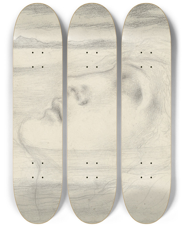 Triptych art skateboard deck of Simeon Solomon Head Study_2 by Simeon Solomon (1840-1905)