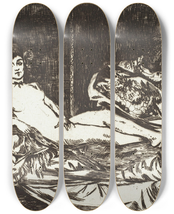 Triptych art skateboard deck of Douard Manet Olympia_1 by douard Manet (1832-1883)