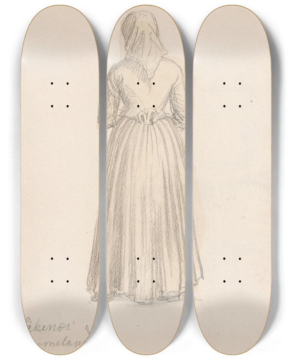 Triptych art skateboard deck of Adolph Tidemand To Ryggvendte Kvinnefigurer Likens by Adolph Tidemand (1814-1876)