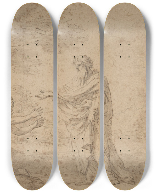 Triptych art skateboard deck of Etienne Parrocel The Creation Of Eve by Etienne Parrocel (1696-1776)