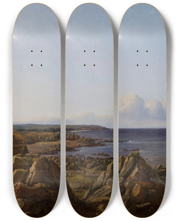 Triptych art skateboard deck of Vilhelm Petersen View Of The Parish Of Sterlarsker by Vilhelm Petersen (1812-1880)