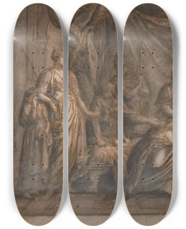 Triptych art skateboard deck of Gavin Hamilton Andromache Mourning The Death Of Hector by Gavin Hamilton (1723-1798)