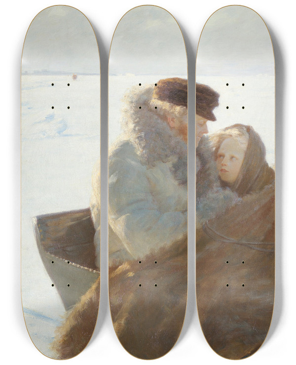Triptych art skateboard deck of Jag Acke P Isen by J.A.G. Acke (1859-1924)