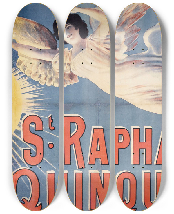 Triptych art skateboard deck of Jean De Paleologue St Raphael Quinquina by Jean de Paleologue (1855-1942)