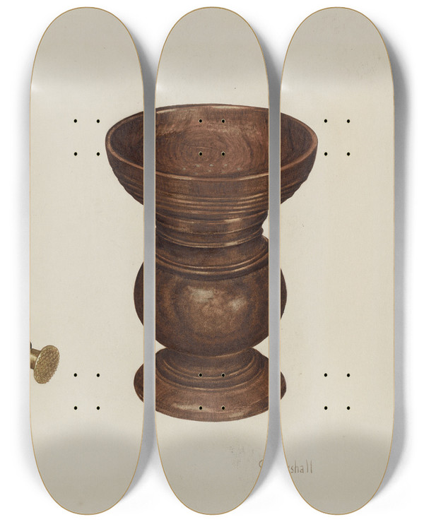 Triptych art skateboard deck of Claude Marshall Sand Box And Seal by Claude Marshall