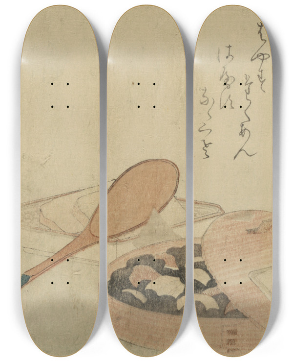 Triptych art skateboard deck of Katsushika Hokusai Nanairo Zazenmame by Katsushika Hokusai (1760-1849)