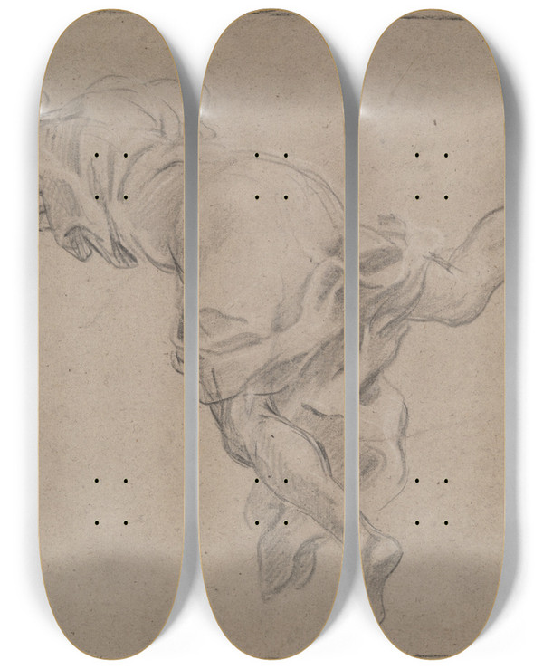 Triptych art skateboard deck of Joseph Parrocel Fallingfigure by Joseph Parrocel (1646-1704)