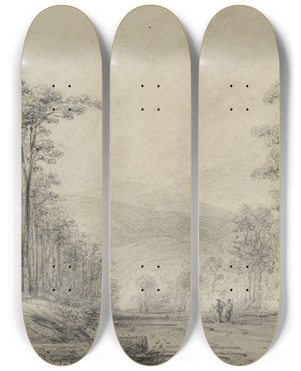 Triptych art skateboard deck of William Swainson First View Of The Rimutaka Range by William Swainson (1789-1855)