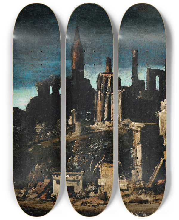 Triptych art skateboard deck of Franois De Nom Architectural Capriccio by Franois de Nom (1593-1644)