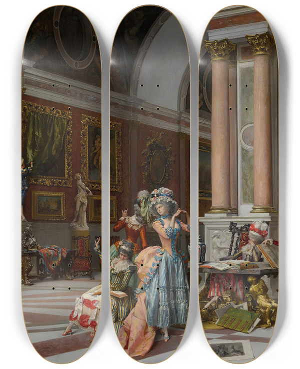 Triptych art skateboard deck of Oreste Cortazzo The Masterpiece Revealed by Oreste Cortazzo (1836-1910)