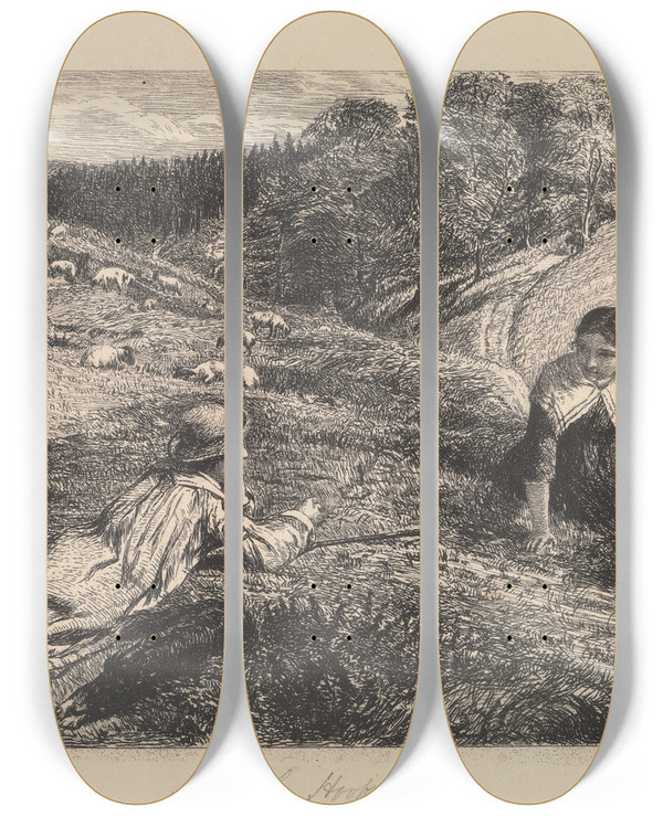 Triptych art skateboard deck of James Clarke Hook Colin Thou Kenst The Southerne Shepheards Boye by James Clarke Hook (1819-1907)