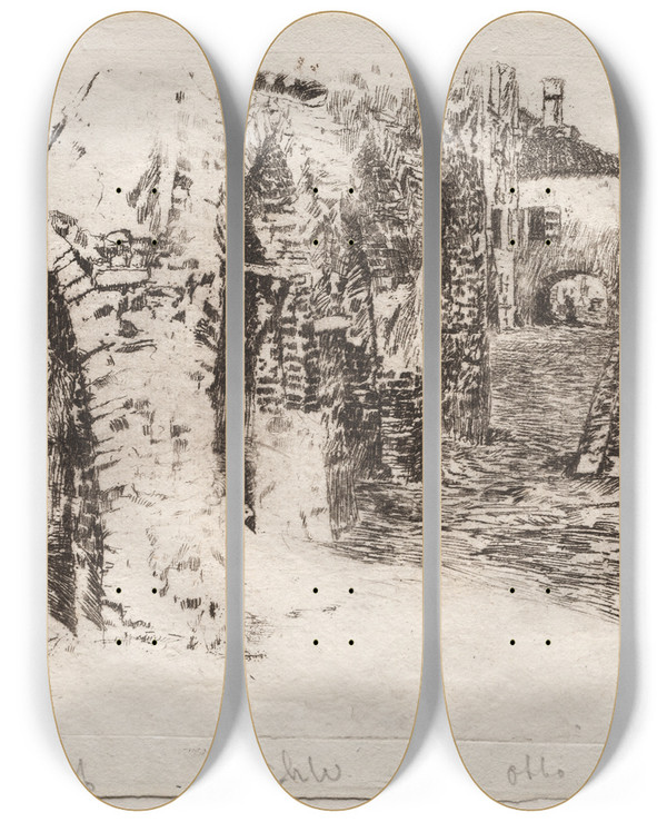 Triptych art skateboard deck of Otto Henry Bacher Chioggia by Otto Henry Bacher (1856-1909)
