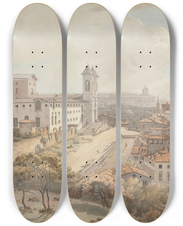 Triptych art skateboard deck of William Pars A View Of Rome Taken From The Pincio by William Pars (1742-1782)