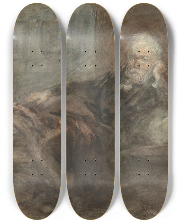 Triptych art skateboard deck of Jozef Israls Zelfportret Met Zieke Voet by Jozef Israels (1824-1911)