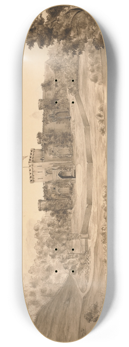 Edward Francis Burney - River Landscape with Castle 8.25 inch art skate deck