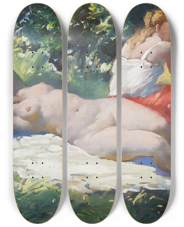 Triptych art skateboard deck of Frantiek Hladk Resting by Frantisek Hladik (1887-1947)