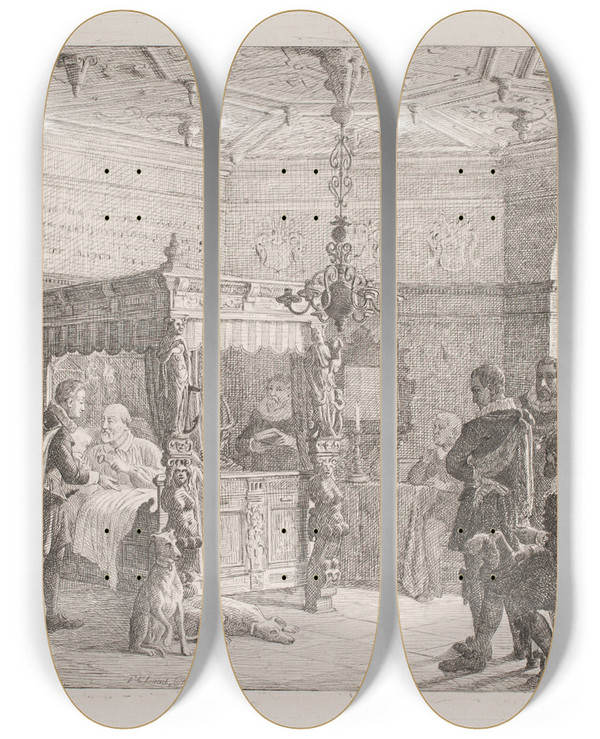 Triptych art skateboard deck of Frederik Christian Lund Kansler Niels Kaas Dd by Frederik Christian Lund (1826-1901)