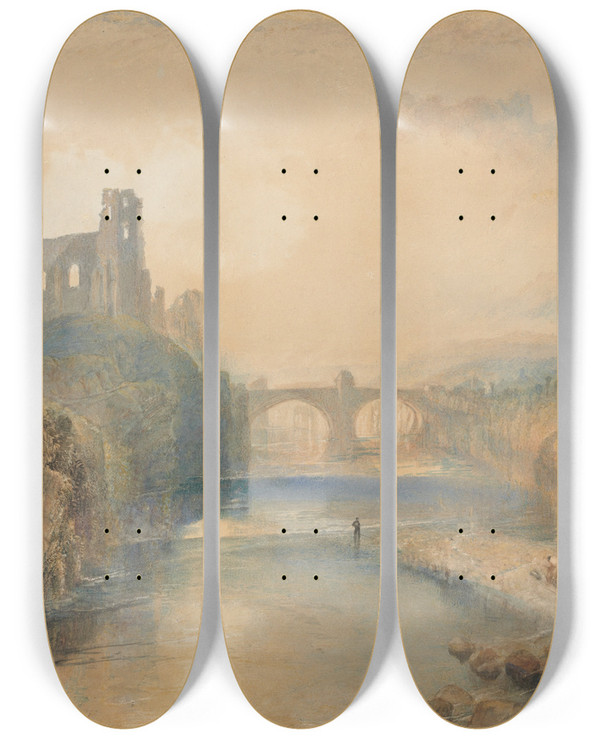 Triptych art skateboard deck of Joseph Mallord William Turner Barnard Castle by Joseph Mallord William Turner (1775-1851)
