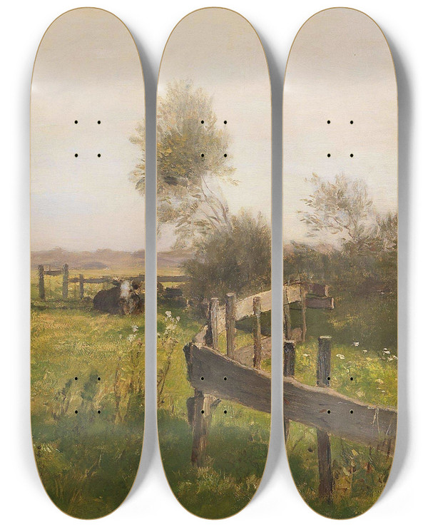 Triptych art skateboard deck of Eugen Jettel Khe Auf Der Weide by Eugen Jettel (1845-1901)