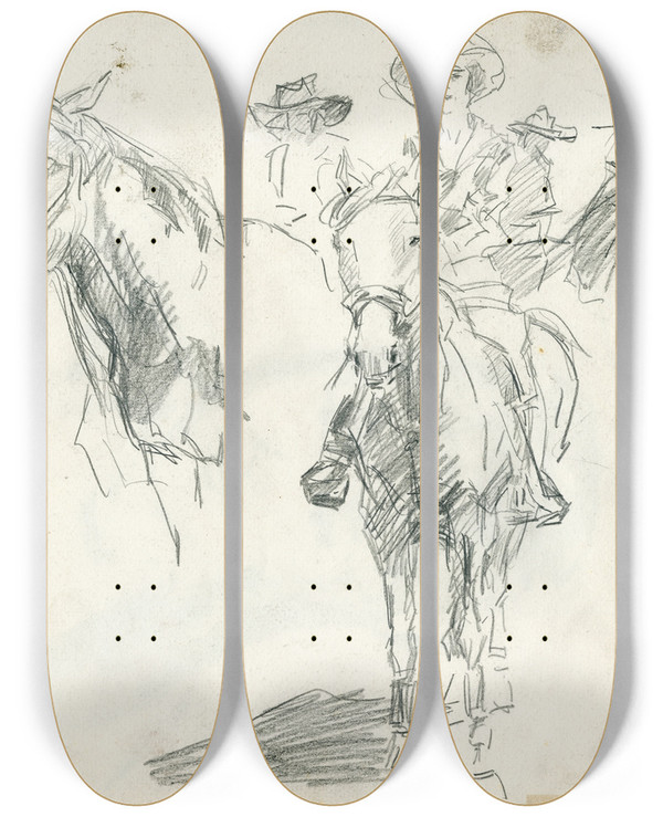 Triptych art skateboard deck of Isaac Israls Vrouw Te Paard by Isaac Israels (1865-1934)