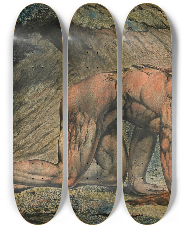 Triptych art skateboard deck of William Blake Nebuchadnezzar by William Blake (1757-1827)