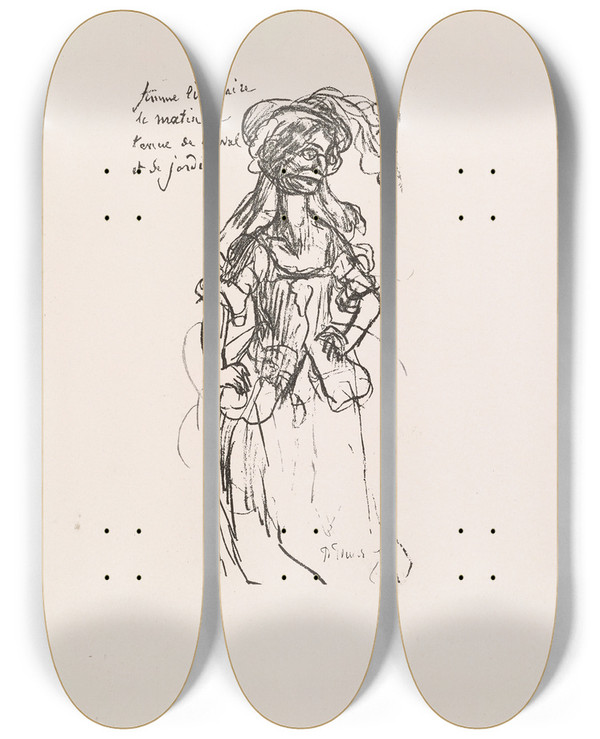 Triptych art skateboard deck of Pierre Puvis De Chavannes Les Caricatures De Puvis De Chavannes Pl30 by Pierre Puvis De Chavannes (1824-1898)