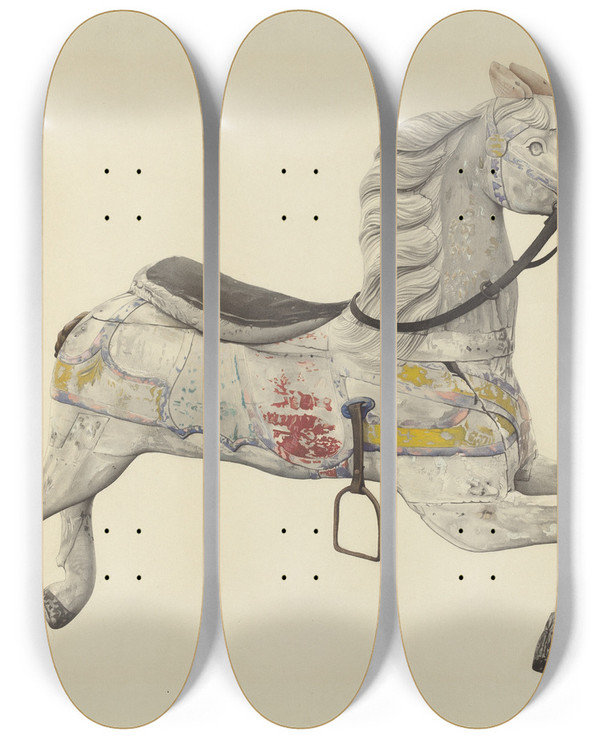 Triptych art skateboard deck of George Constantine Carousel Horse by George Constantine