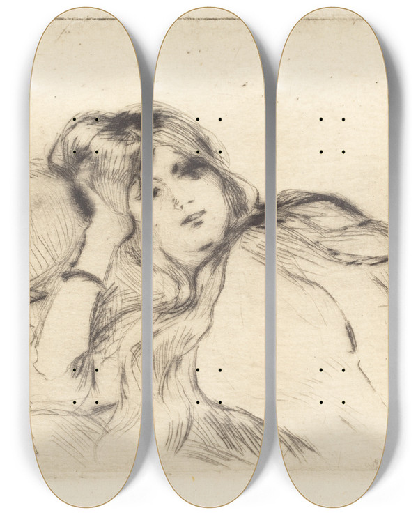 Triptych art skateboard deck of Berthe Morisot Rest by Berthe Morisot (1841-1895)