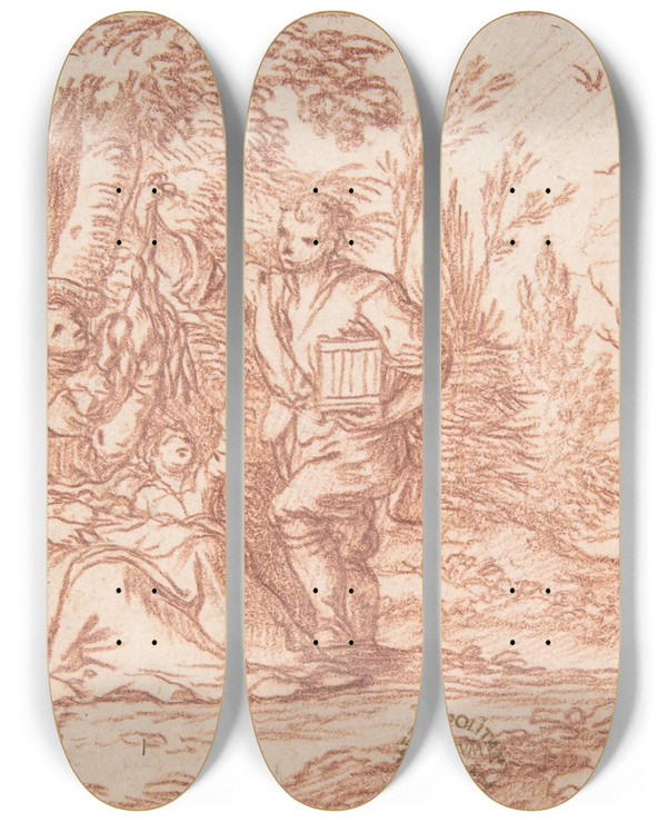 Triptych art skateboard deck of Jonas Umbach September One Of A Series Representing The Labors Of The Months by Jonas Umbach (1624-1700)