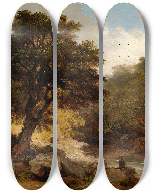 Triptych art skateboard deck of James Arthur Oconnor A View Of The Glen Of The Dargle by James Arthur Oconnor (1792-1841)