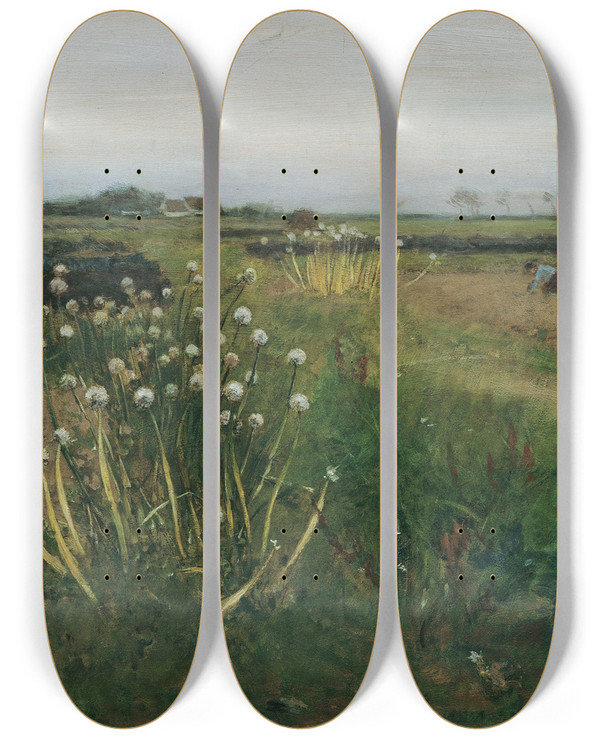 Triptych art skateboard deck of Eugen Jettel Blhendes Zwiebelfeld by Eugen Jettel (1845-1901)