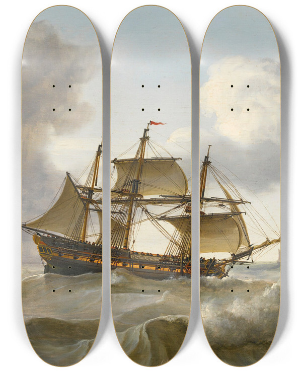 Triptych art skateboard deck of Charles Martin Powell Shipping In Choppy Waters by Charles Martin Powell (1775-1824)